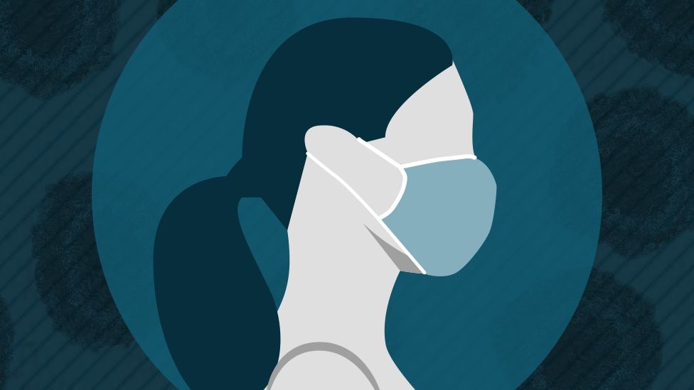 Graphic showing a woman wearing a face mask