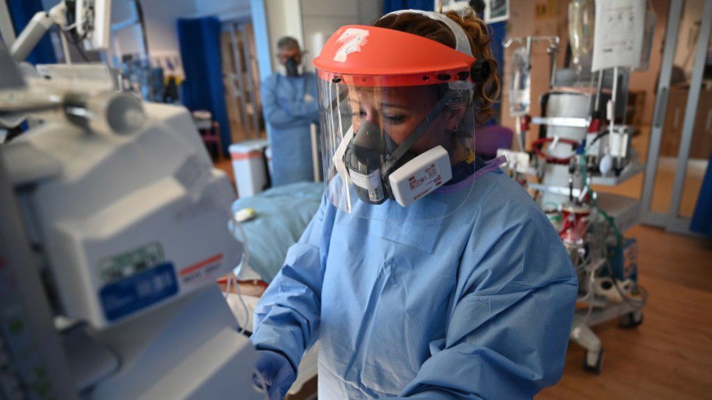 A member of clinical staff in PPE at Royal Papworth Hospital in Cambridge