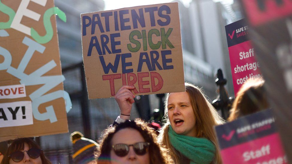 Nurses protest during a strike by NHS medical workers