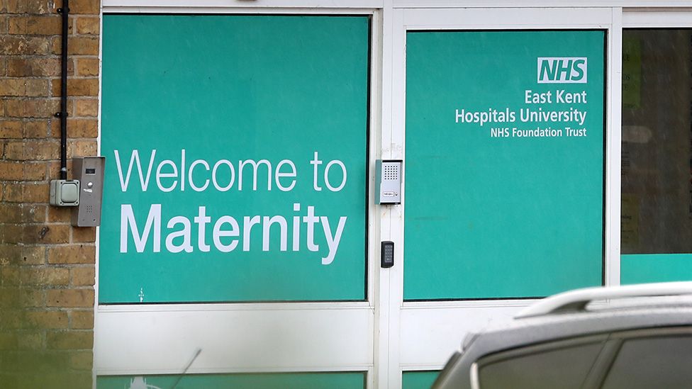 Entrance to maternity unit of the Queen Elizabeth the Queen Mother (QEQM) Hospital in Margate, East Kent NHS Trust