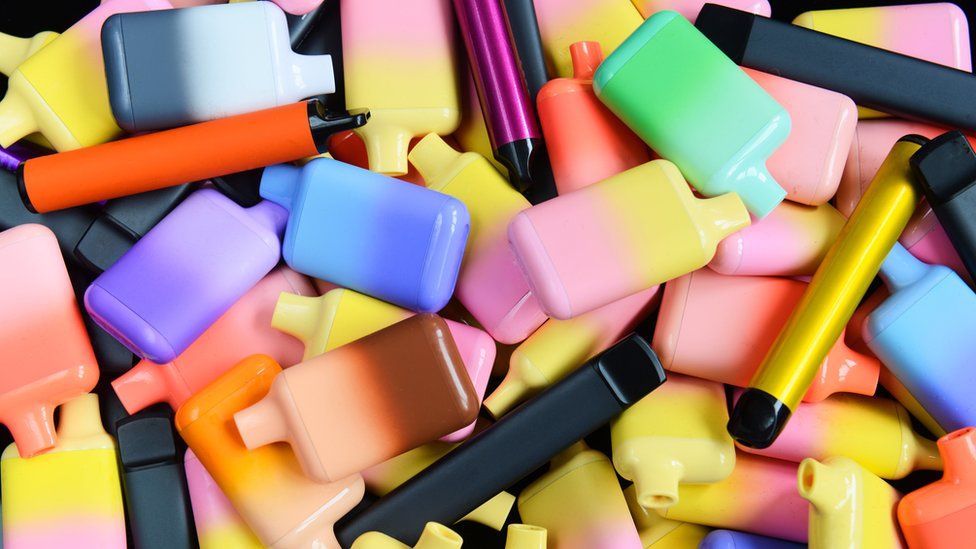 Colourful vapes, which are disposable of single-use